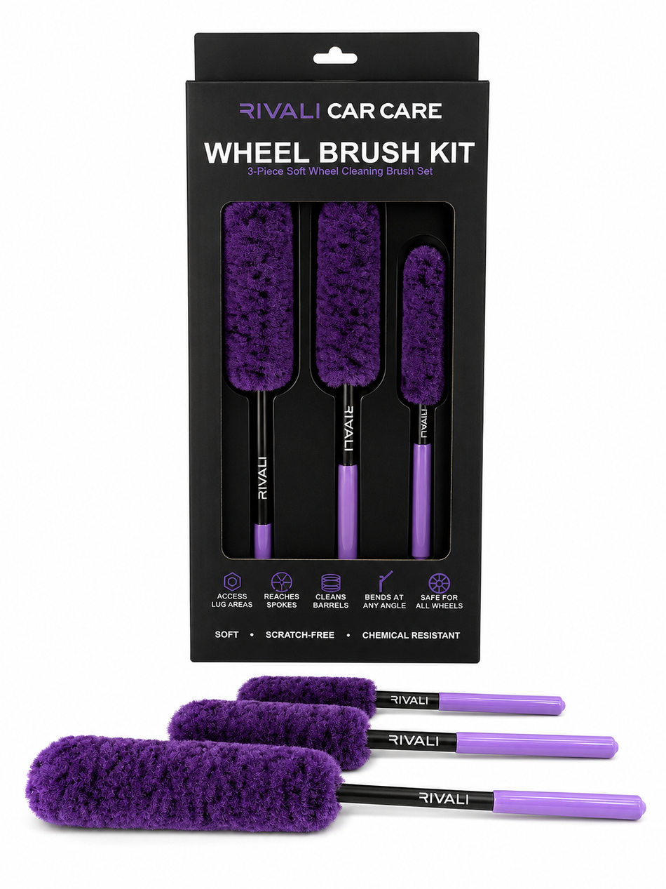 Rivali Car Care Wheel Brush Kit – 3-Piece Soft Wheel Cleaning Brush Set