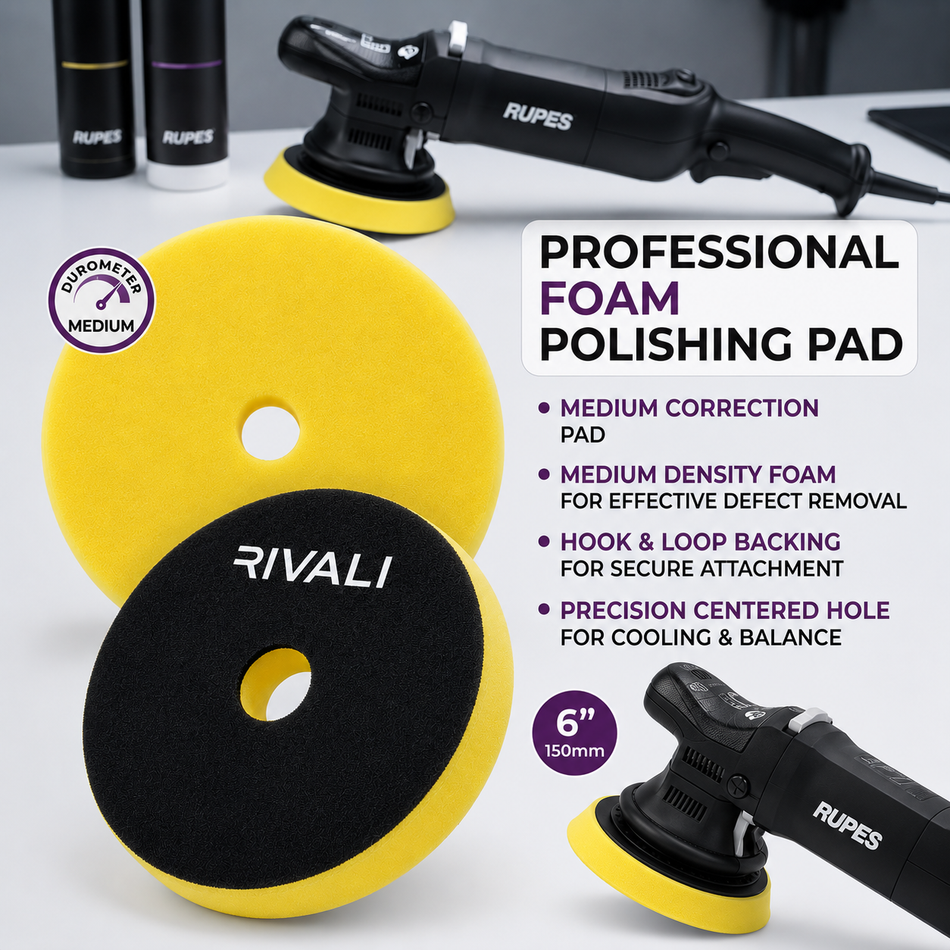 Rivali Car Care 6" Foam Polishing Pad – Medium Cut DA Polisher Pad