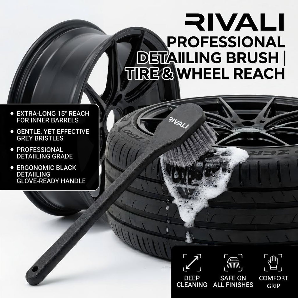 Rivali Car Care Professional Tire Cleaning Brush - 51cm (20 Inches) Stiff Bristle Long Handle Scrub Brush