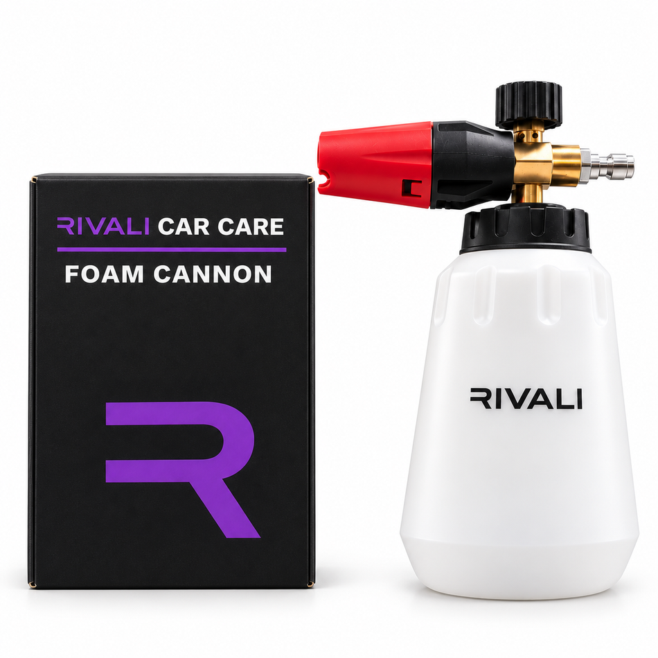 Rivali Car Care Foam Cannon and box on white
